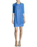 Half-Sleeve Slub Open-Front Cardigan
