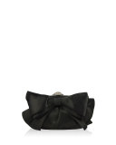 Madison Satin Bow Clutch Bag, Silver/Black