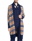 Taletha Striped Ribbed-Trim Sweater, Midnight/Orange/Khaki