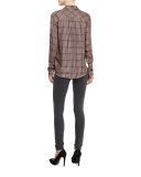 Mya Buffalo-Check Shirt, Black/Adobe Rose