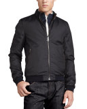 Reversible Leather to Nylon Bomber Jacket, Chocolate/Navy 