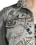 Shrunken Embellished Denim Jacket, Ecru