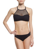 Netted High-Neck Strappy Swim Top