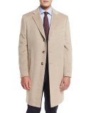 Cashmere Three-Button Long Coat, Oatmeal