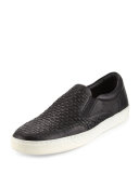 Baxter Woven Leather Slip-On Sneaker, Black