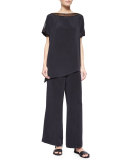 Full-Leg Silk Pants, Black