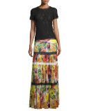 Short-Sleeve Crochet Top, Black