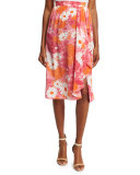 Daisy-Print Wrap Skirt, Pink/Multi