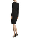 Long-Sleeve Cutout Sheath Dress, Black