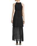 Alicia Sleeveless Tiered Maxi Dress, Black