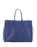 Papier A4 Side-Zip Leather Tote Bag, Bleu