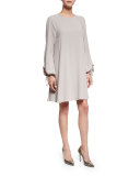Long-Sleeve A-Line Dress, Silver