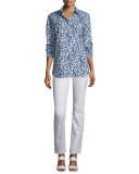 Brody Long-Sleeve Dot-Print Blouse, Ink Multi
