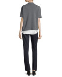 Short-Sleeve Oversized Boxy Cardigan, Gray