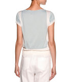 Bicolor Short-Sleeve Sweater, Light Blue/White