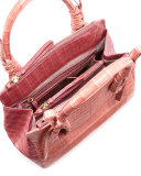 Crocodile Medium Knotted Top-Handle Bag, Rose/Pink