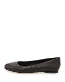 Intrecciato Leather Ballerina Flat, Nero