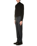 Glen Plaid Flat-Front Trousers, Navy