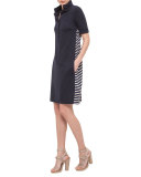 Short-Sleeve Shirtdress w/Striped Back, Navy