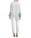 Lilly Silk Mixed-Print Peasant Blouse, Palm 