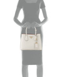 Saffiano Cuir Double Mini Tote Bag, White/Red (Bianco/Rosso)
