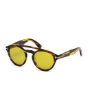Clint Round Double-Bridge Sunglasses, Brown/Yellow