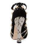 Ofelia Pearly Studded T-Strap Pump, Nero