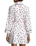dot-print flannel short robe, pink shadow
