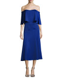 Ruffle Fit and Flare Cocktail Dress, Cobalt