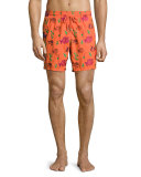 Mistral Moonfish-Embroidered Swim Trunks, Clementine