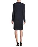 Sleeveless Pleated Stretch-Crepe Dress, Dark Blue