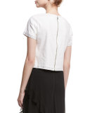Sarina Studded Short-Sleeve Crop Top, White