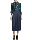 Lucy Pleated Tea-Length Skirt, Royal