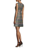 A-Line Chevron Brocade Mini Dress, Multi