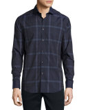 Glen Plaid Woven Sport Shirt, Navy