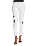 Ripped/Repaired Skinny Jeans, White