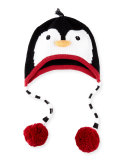 Boys' Knit Penguin Hat, Black/Red