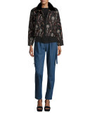 3/4-Sleeve Gathered-Neck Blouse, Black