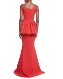 Dixie Sleeveless V-Neck Peplum Mermaid Gown 