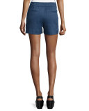 Solid Linen-Blend Shorts, Blue Marine