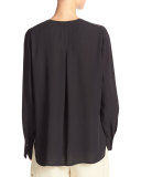 Collarless Pleat-Back Silk Crepe Blouse