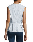 Sleeveless Striped Peplum Shirting Top, Black/White