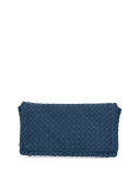 Small Intrecciato Flap Clutch Bag w/Strap, Cobalt Blue