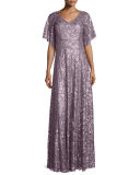 Camilla Half-Sleeve Beaded & Paillette Gown 