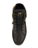 Embossed Python Mid-Top Leather Sneaker, Black