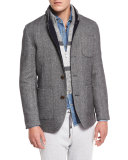 Ribbed Cashmere Blazer-Style Cardigan, Brown