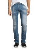 Tepphair Distressed Straight-Leg Jeans, Light Blue