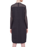 Circle-Embroidered Shift Dress, Black