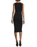 Sleeveless Wrap-Belt Sheath Dress, Black