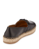 Leather Cap-Toe Flat Espadrille, Black (Nero)